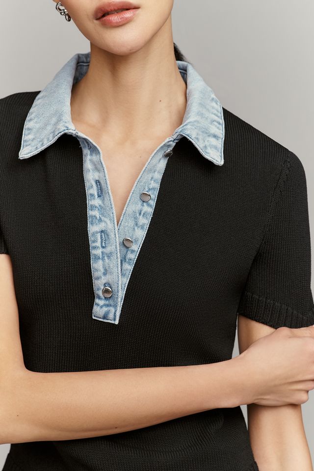 SER.O.YA Denim-Collar Short-Sleeve Sweater #3