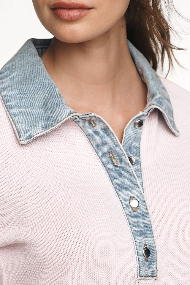 SER.O.YA Denim-Collar Short-Sleeve Sweater #2