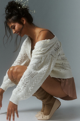 Joie Aurelia Pointelle Cardigan Sweater In White