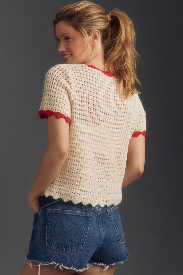 Maeve Open-Stitch Tipped Sweater Tee #1
