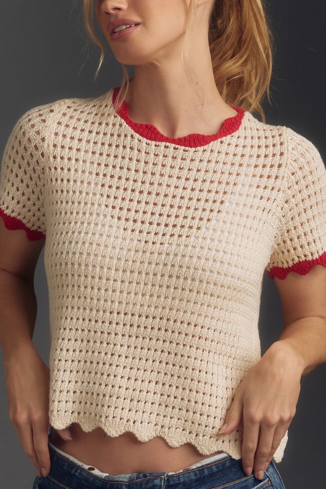 Maeve Open-Stitch Tipped Sweater Tee #3