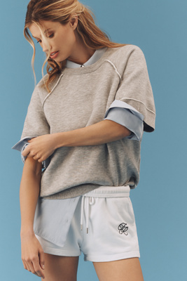 Shop Pilcro The Oaklyn Cozy Crew-neck Sweatshirt By : Short-sleeve Edition In Grey