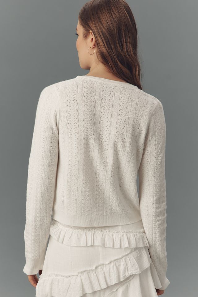 By Anthropologie Pointelle Rosette Crew-Neck Cardigan Sweater #1