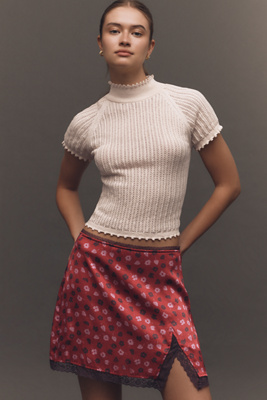 By Anthropologie Mock-neck Pointelle Ruffle-trim Sweater Tee
