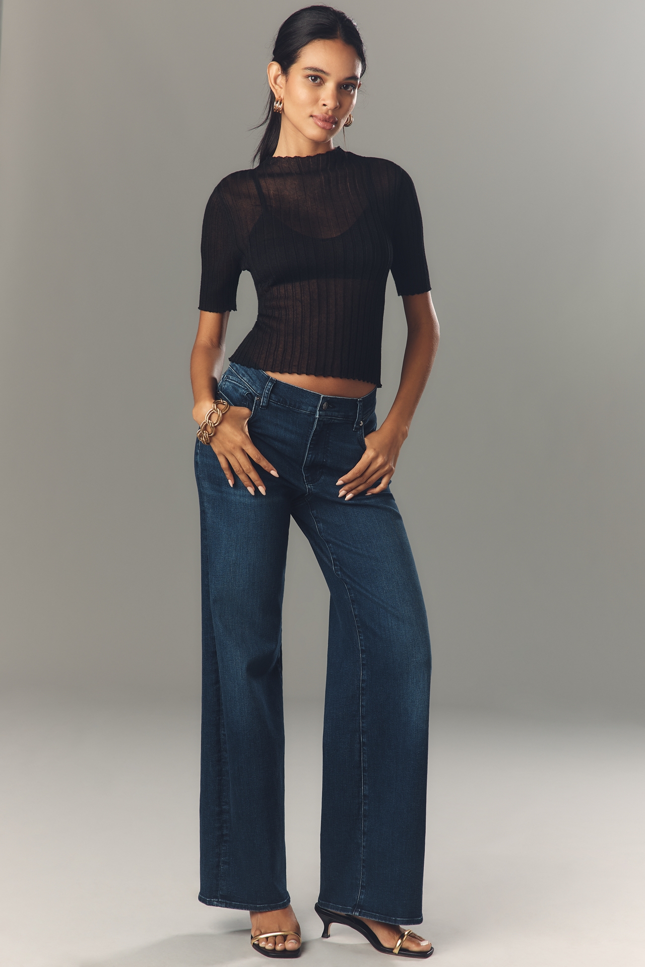 By Anthropologie Short-Sleeve Mock-Neck Sheer Sweater
