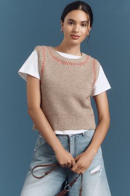 Pilcro Cotton Linen Button-Front Sweater Vest | Anthropologie