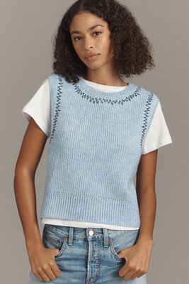 Pilcro Twofer Zig-zag Sweater Vest In Blue