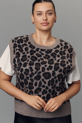 Pilcro Patterned Sweater Vest In Animal Print