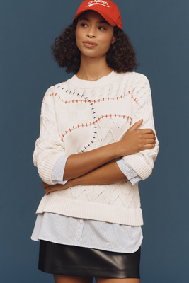 Pilcro Cable-knit Twofer Sweater In White