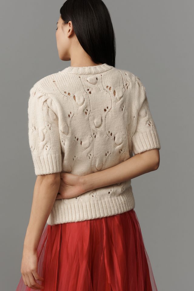 Maeve Pearl Necklace Cable Sweater Tee #1