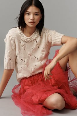 Maeve Pearl Necklace Cable Sweater Tee