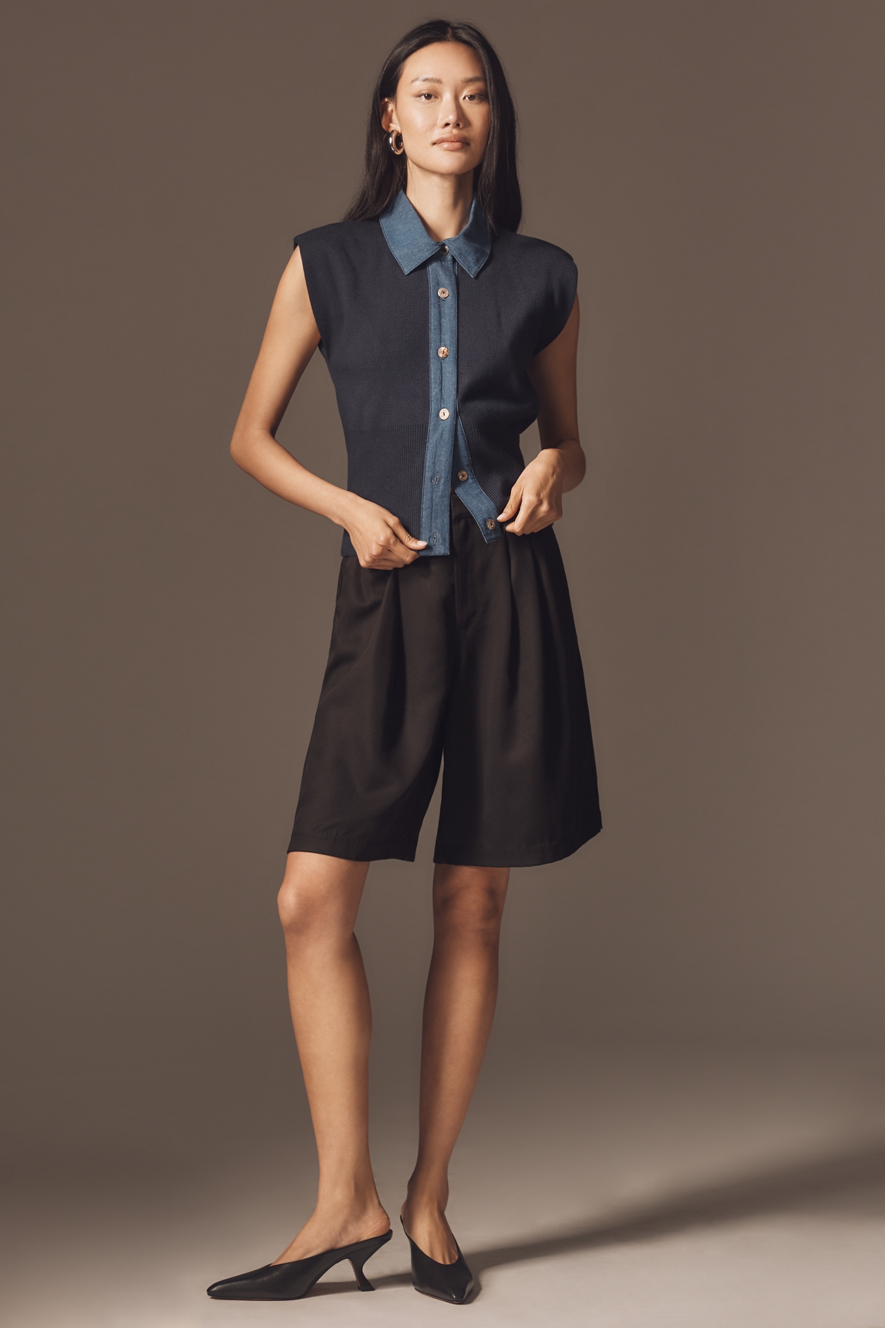 Maeve Collared Denim Muscle Sweater Vest