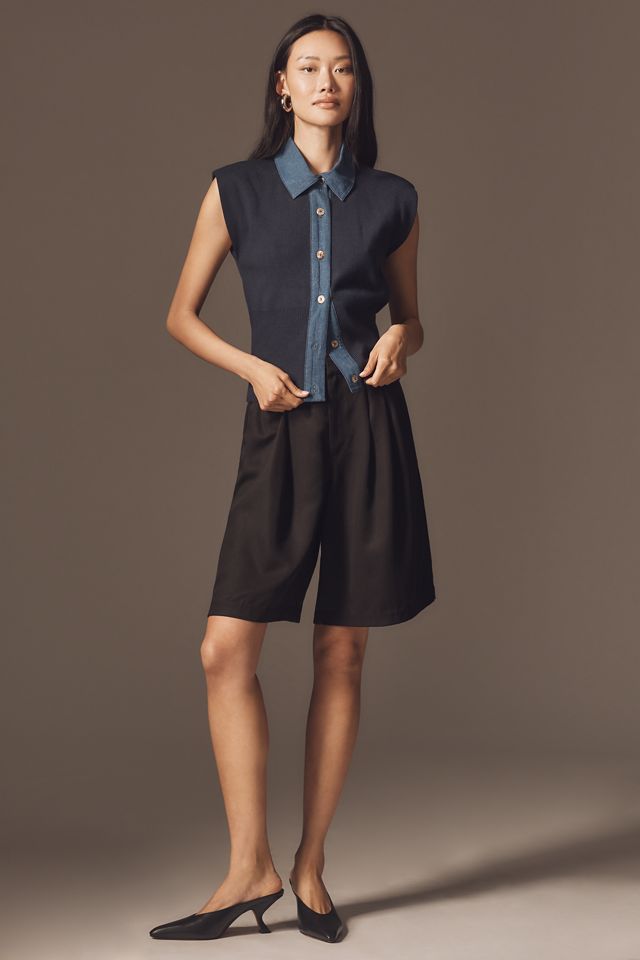 Maeve Collared Denim Muscle Sweater Vest