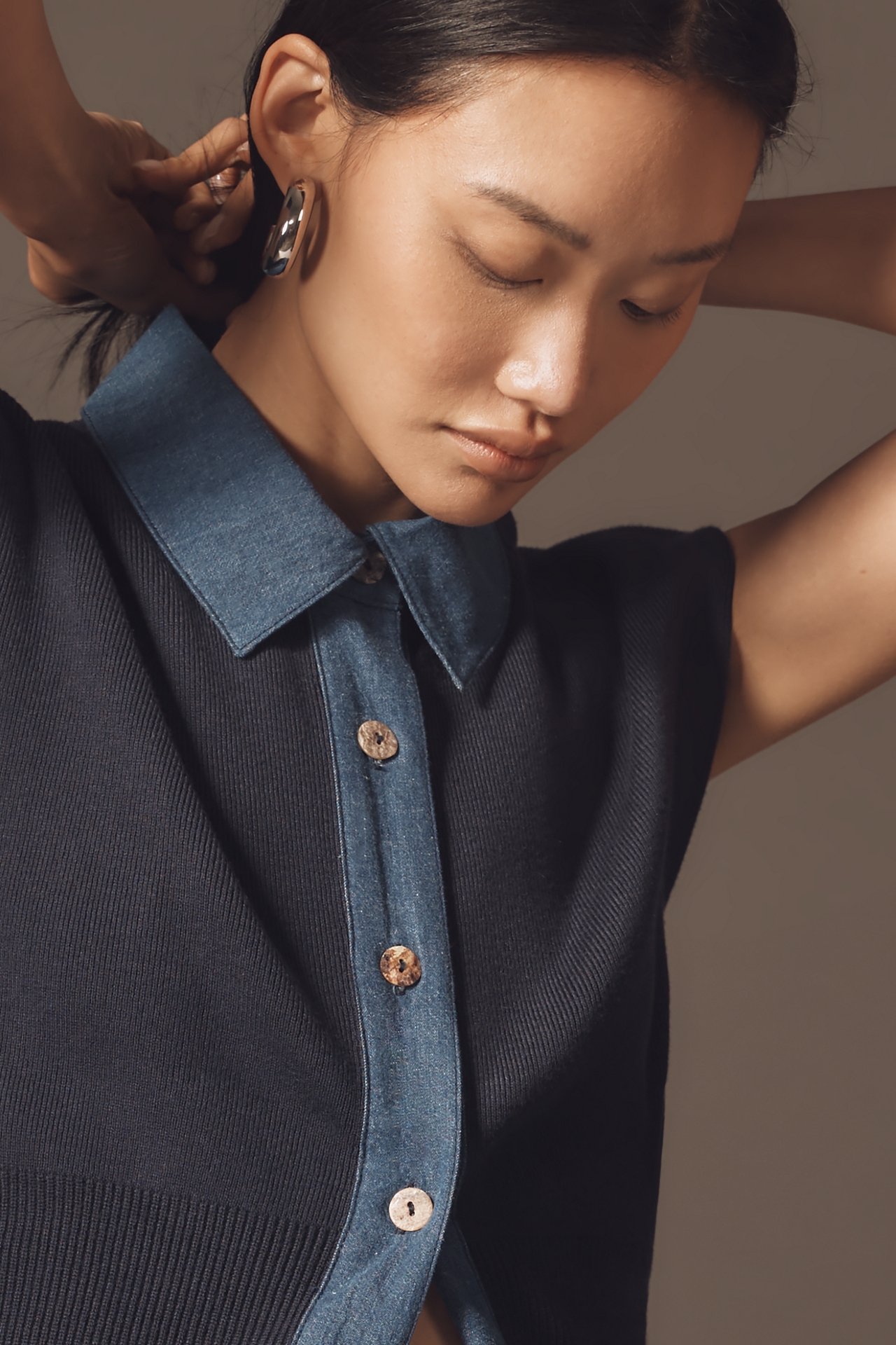 Maeve Collared Denim Muscle Sweater Vest