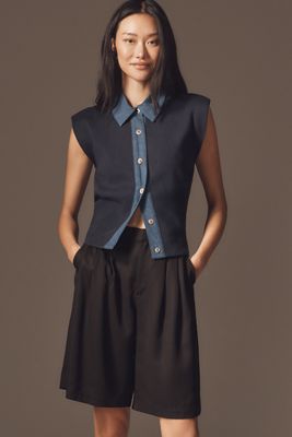 Maeve Collared Denim Muscle Sweater Vest