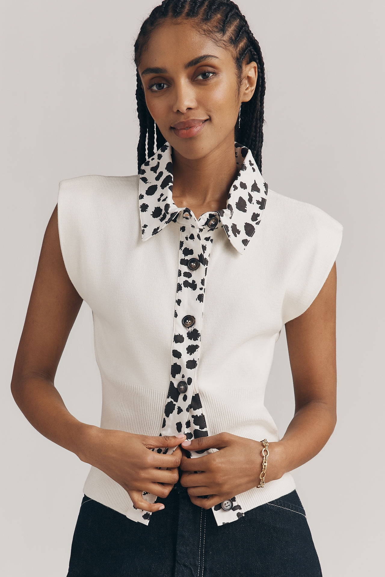 Maeve Collared Denim Muscle Sweater Vest