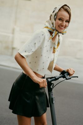 Maeve Short-Sleeve Embellished Crop Cardigan Sweater