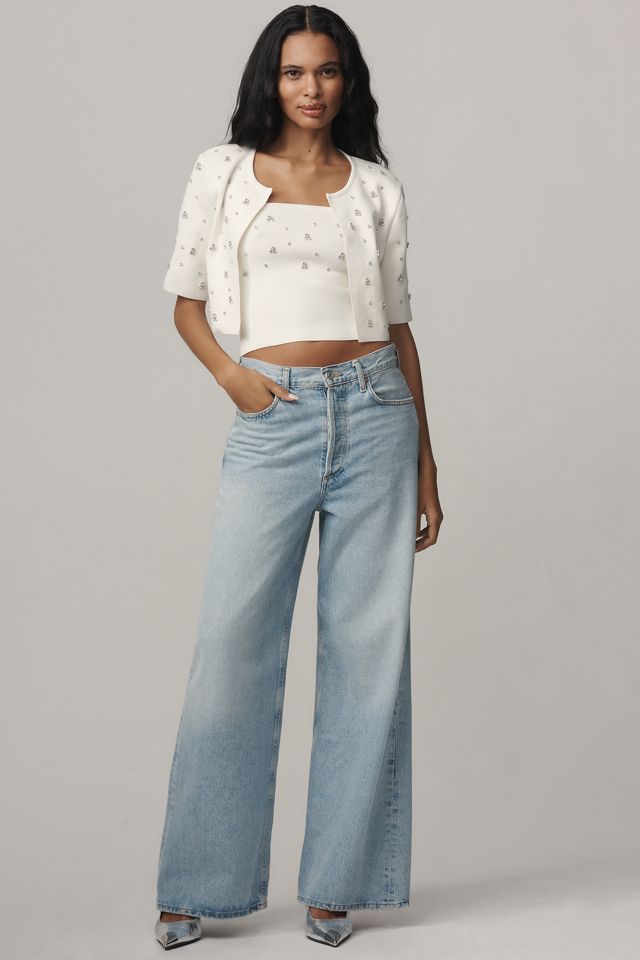 Maeve Short-Sleeve Embellished Crop Cardigan Sweater #3