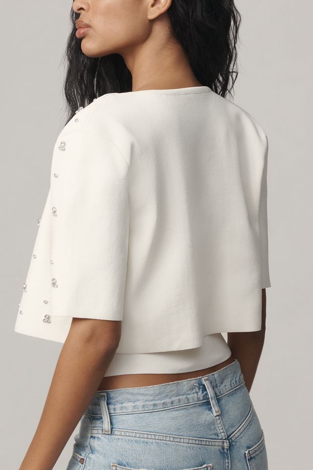 Maeve Short-Sleeve Embellished Crop Cardigan Sweater #4