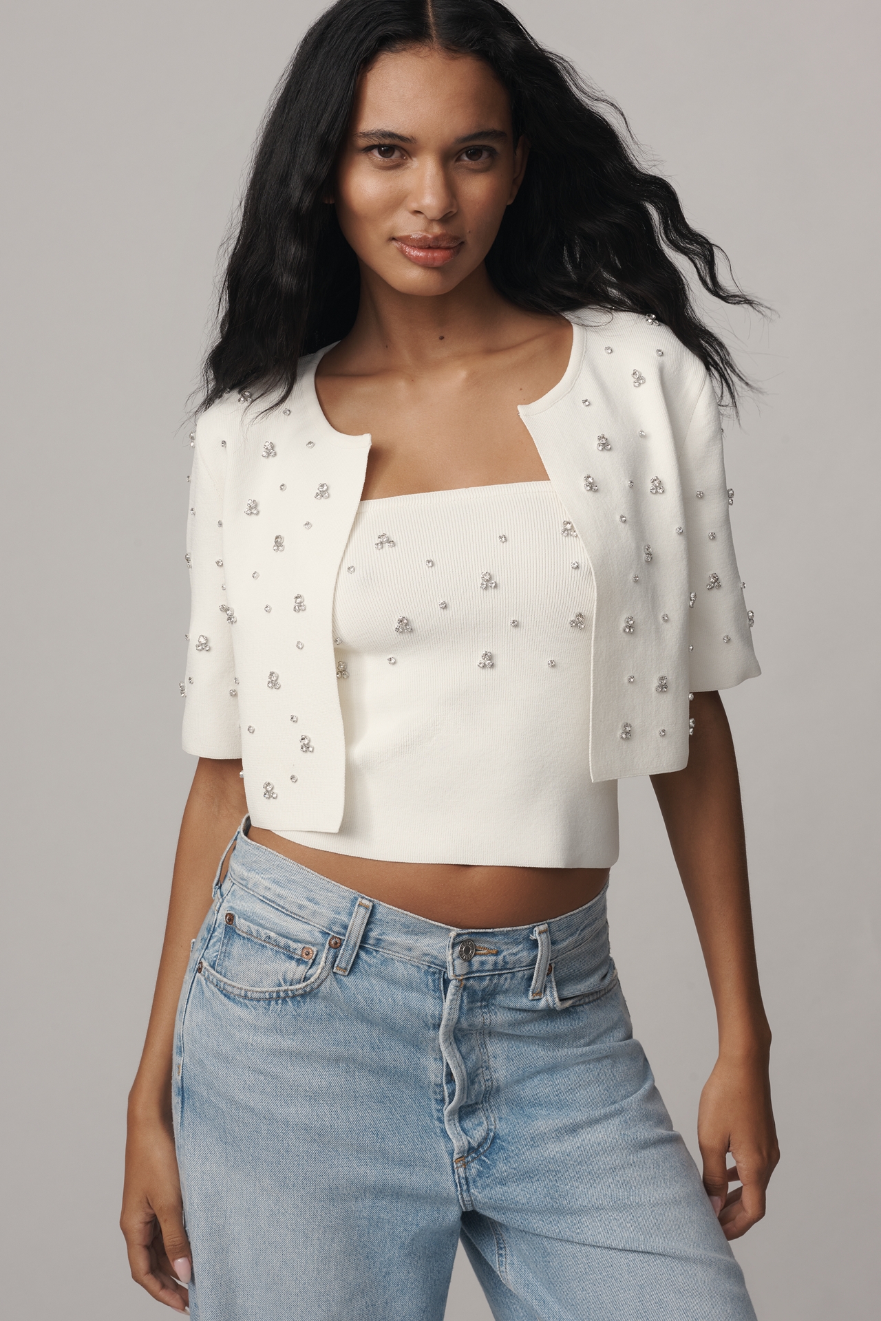 Maeve Embellished Crop Knit Tube Top