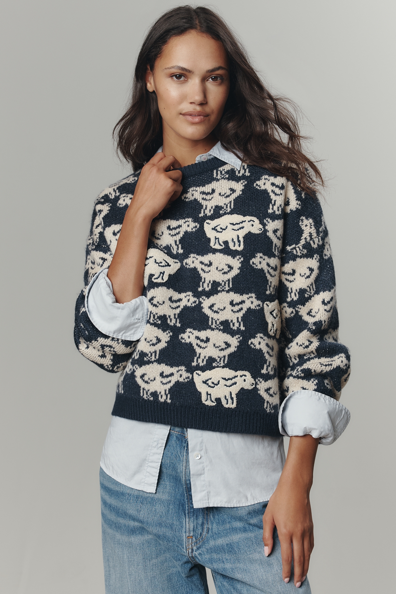 Maeve Crew-Neck Sheep Motif Sweater
