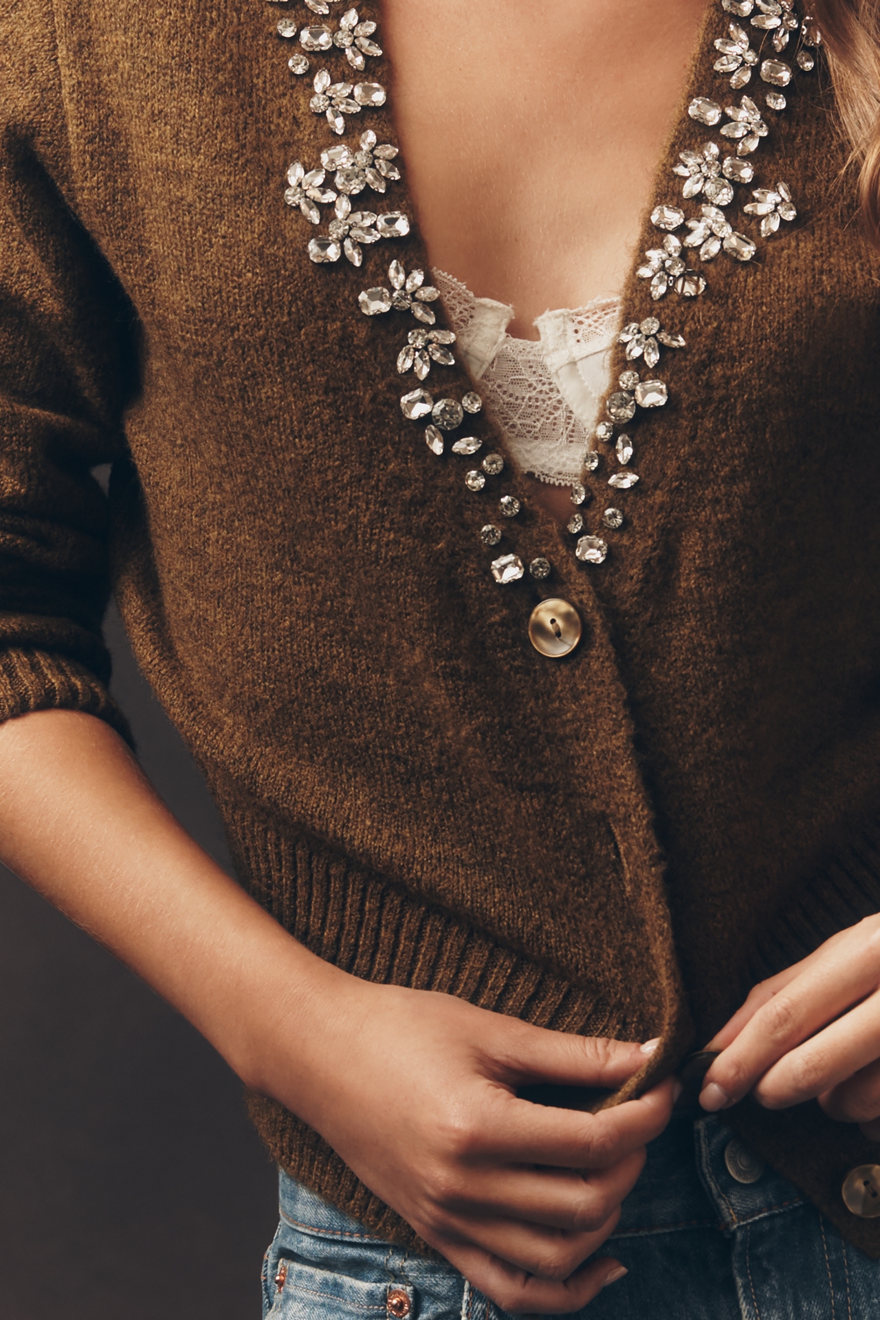 Pilcro Crystal V-Neck Cardigan Sweater