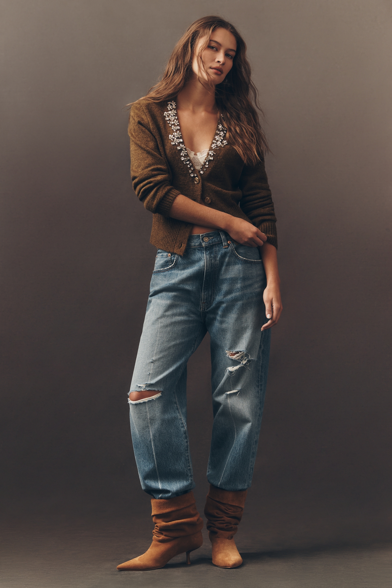 Pilcro Crystal V-Neck Cardigan Sweater