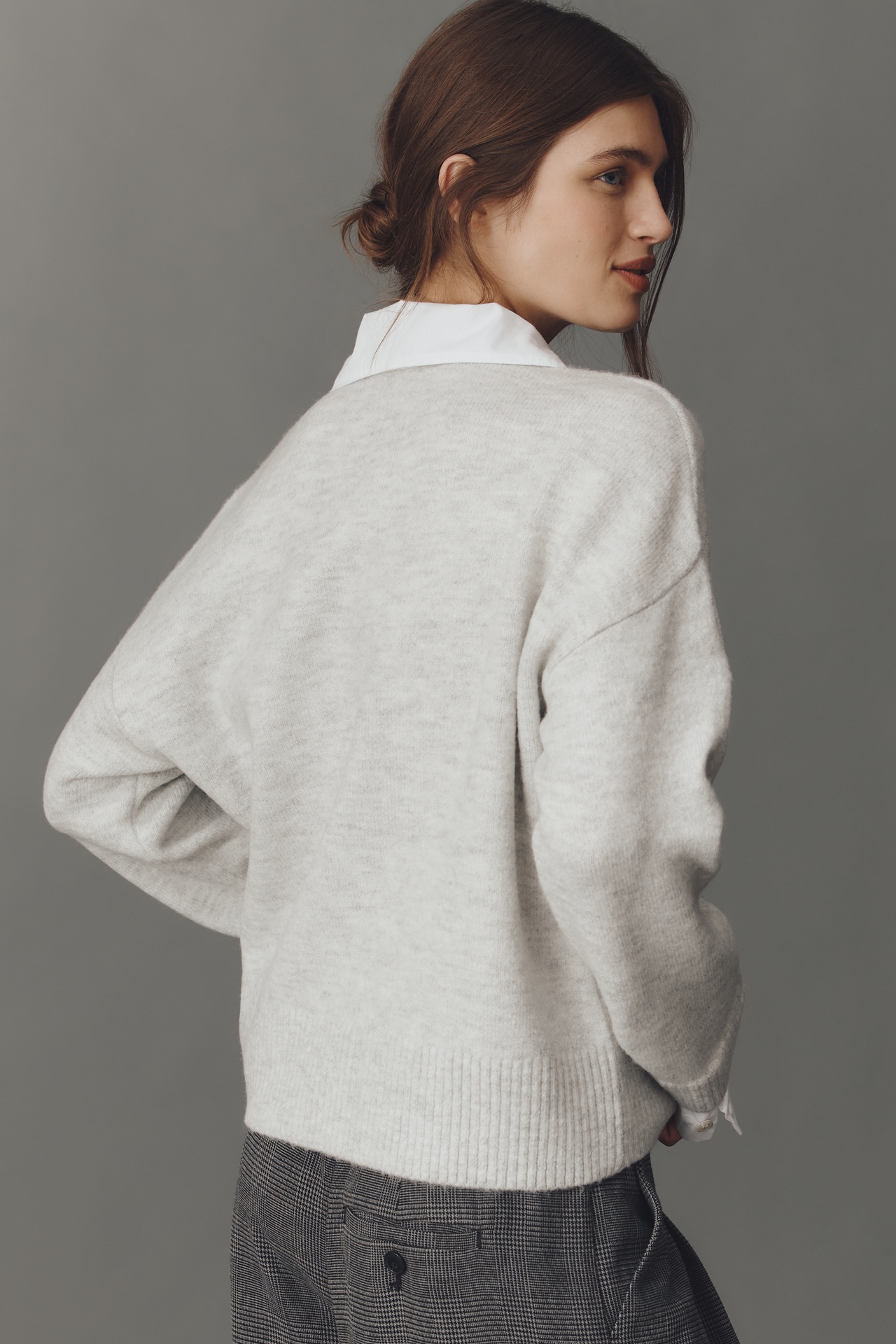 Maeve Embroidered Collared V-Neck Sweater