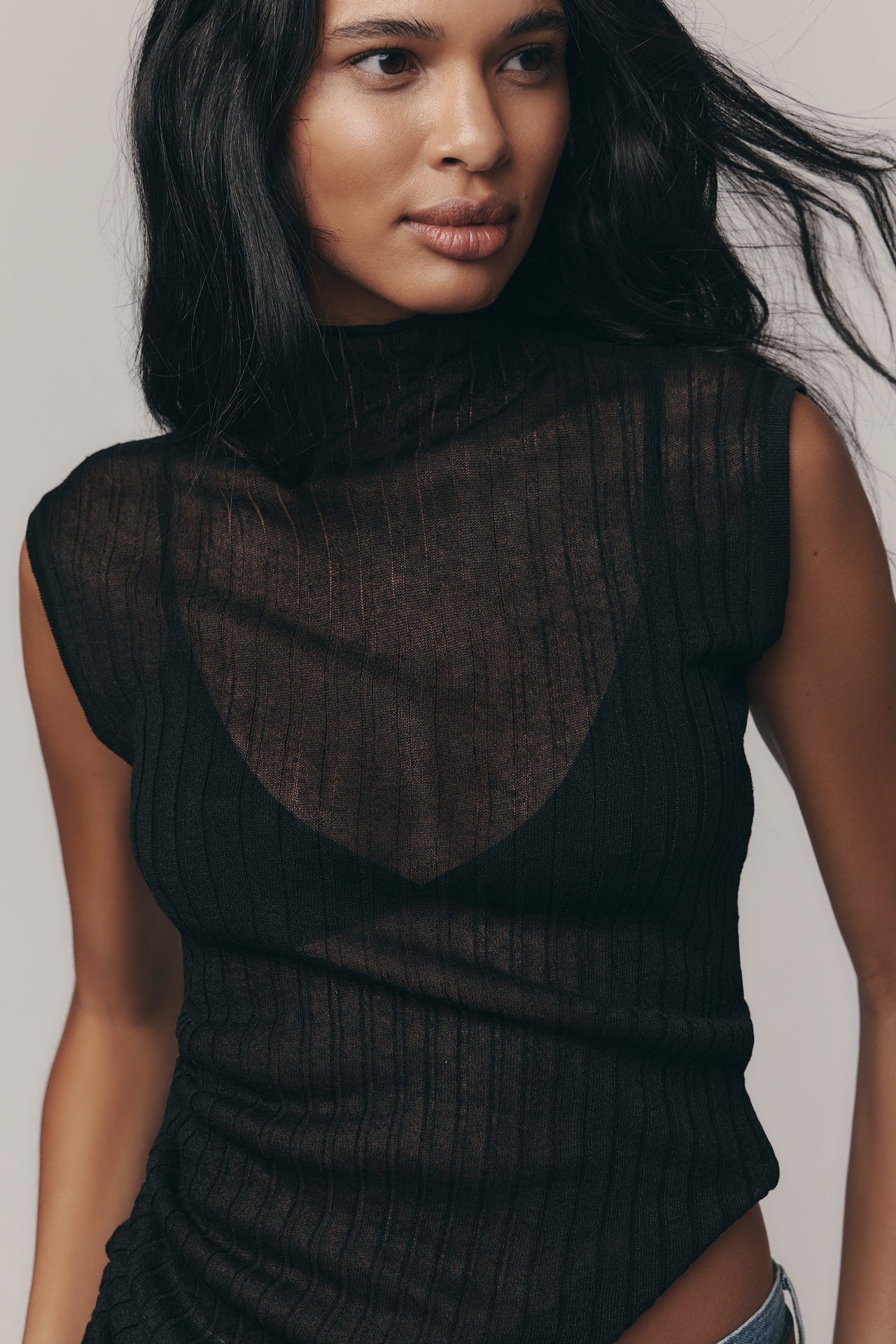 Pilcro Sheer Sleeveless Knit Top