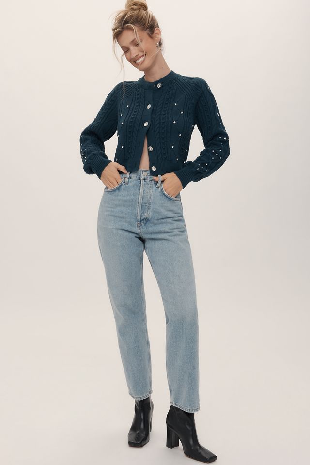 Maeve Gem-Embellished Cable-Knit Cardigan Sweater #2