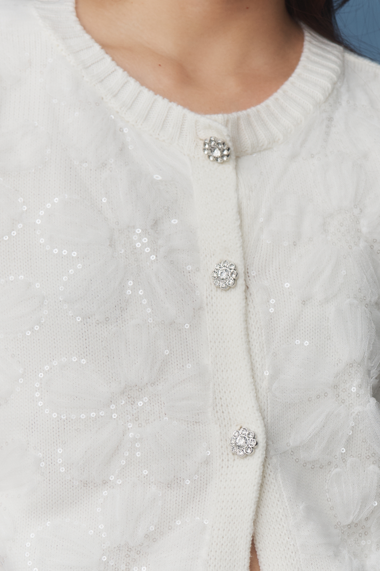 Maeve Short-Sleeve Floral Embellished Cardigan Sweater