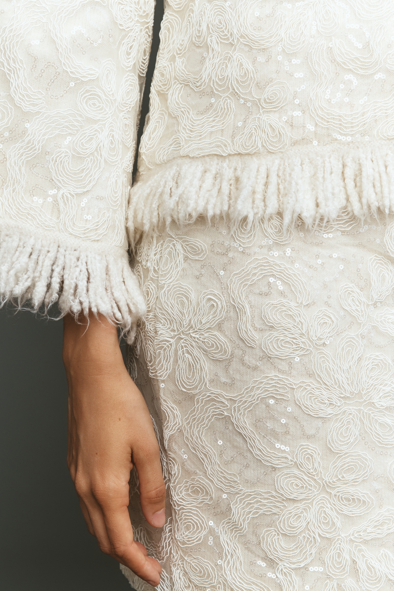 Maeve Shimmer Fringe Boxy Long-Sleeve Top