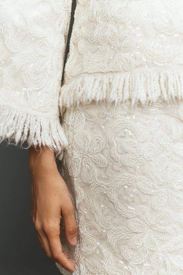 Maeve Shimmer Fringe Boxy Long-Sleeve Top #3
