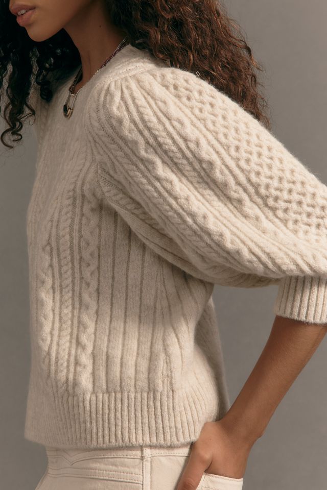 Maeve Puff-Sleeve Crew-Neck Cable-Knit Sweater #2