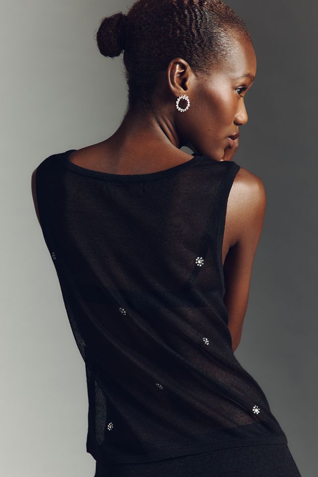 Pilcro Sheer Embellished Knit Tank Top #1
