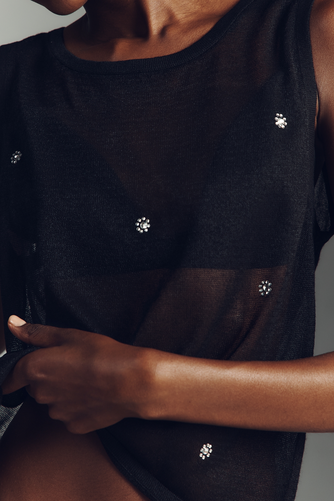 Pilcro Sheer Embellished Knit Tank Top