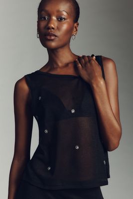 Pilcro Sheer Embellished Knit Tank Top