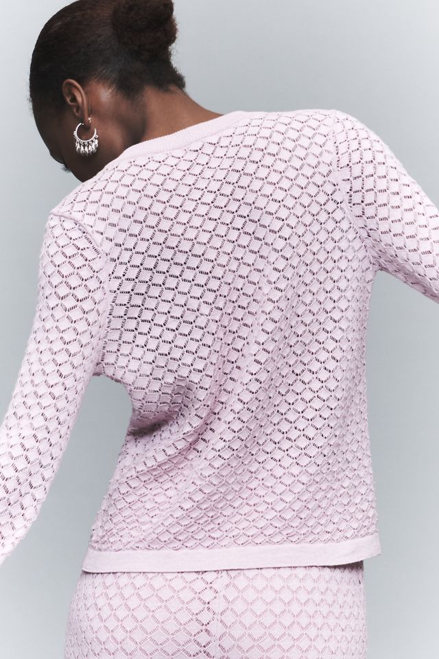 By Anthropologie Pointelle Crew-Neck Cardigan Sweater #1