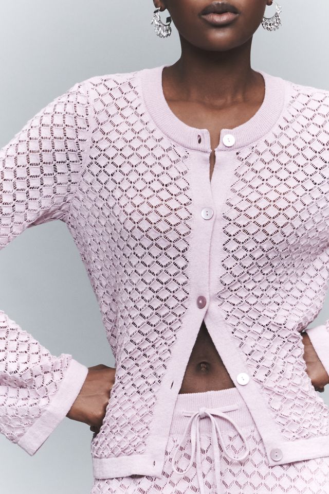 By Anthropologie Pointelle Crew-Neck Cardigan Sweater #2