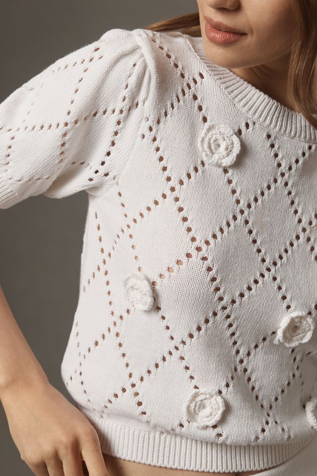 Maeve Short-Sleeve 3D Floral Embellished Sweater #2