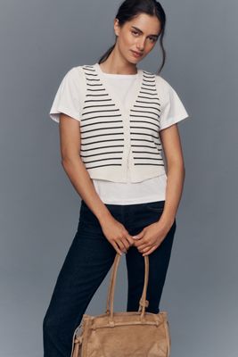 Maeve Striped Vest Tee Twofer Top
