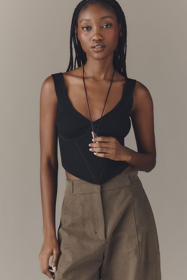 THE NEWHOUSE COOPER TANK TOP 色別注　ネイビー　XS By Anthropologie Sleeveless V-Neck Cropped Sweater Tank