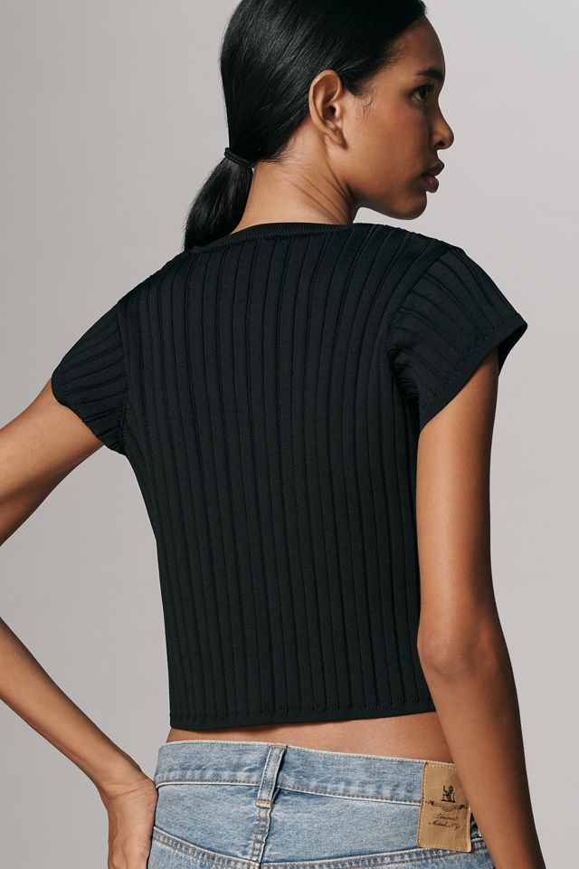 Maeve Cropped Mixed Short-Sleeve Sweater #1