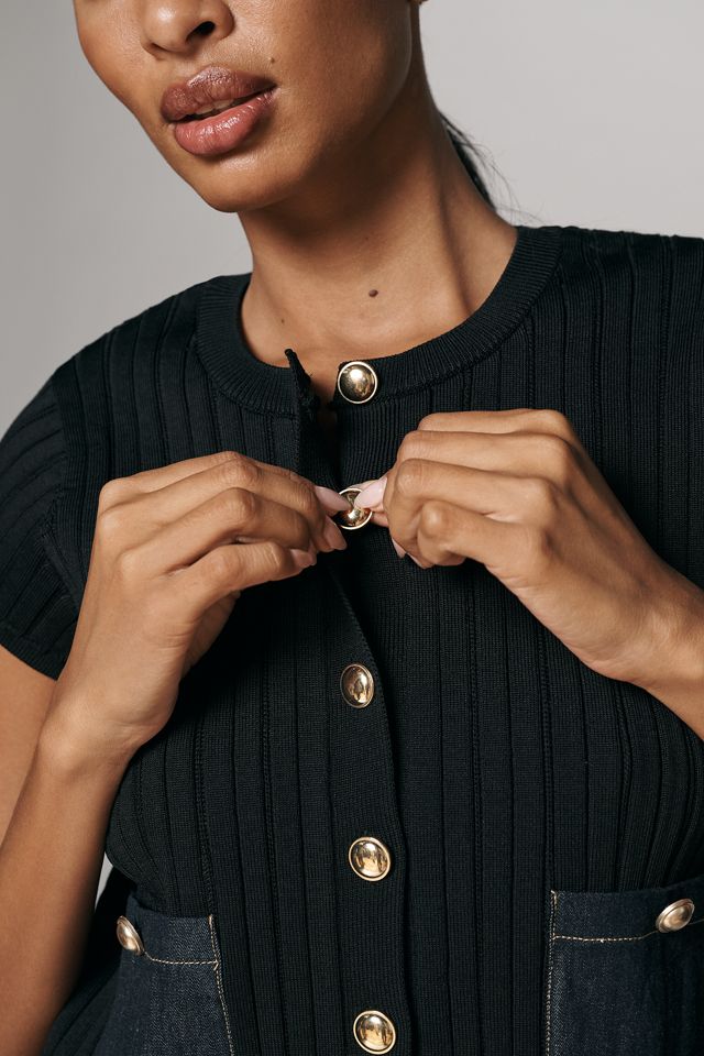 Maeve Cropped Mixed Short-Sleeve Sweater #2