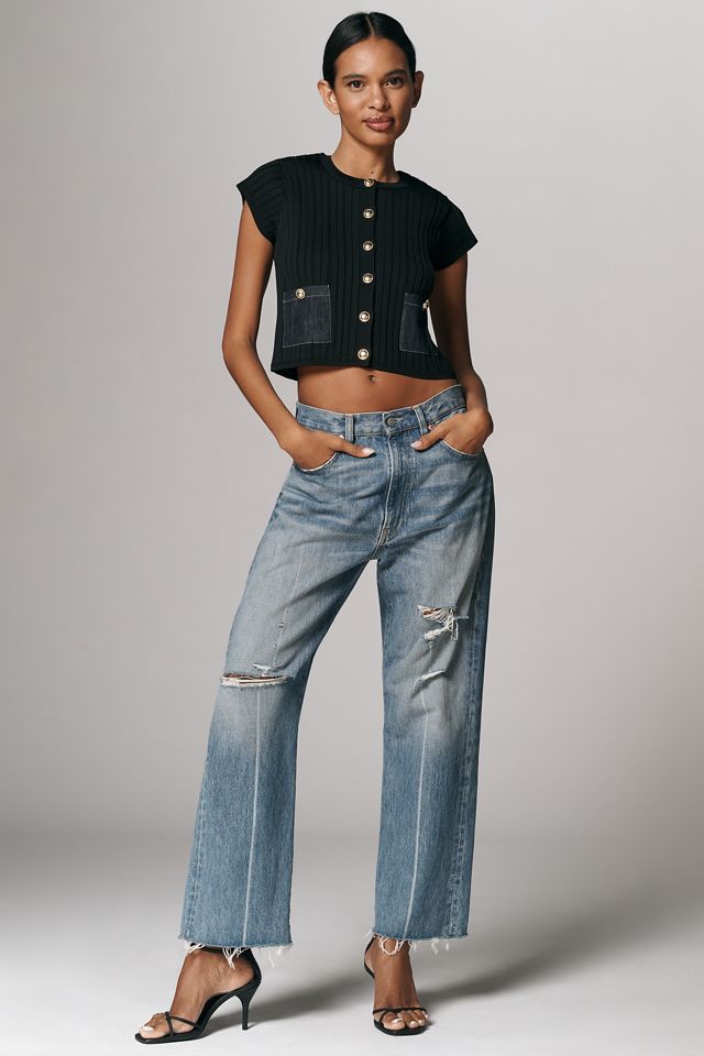 Maeve Cropped Mixed Short-Sleeve Sweater #3
