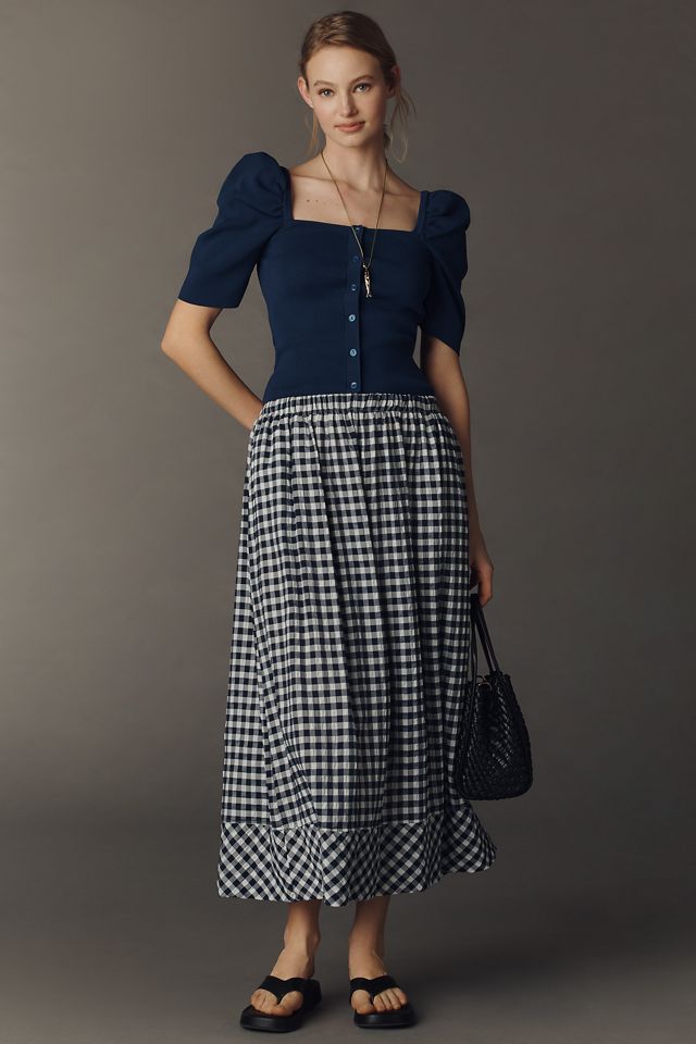 Maeve Square-Neck Puff-Sleeve Cardigan Sweater #2