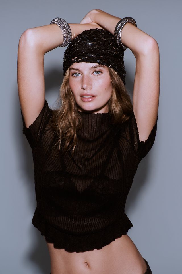 By Anthropologie Semi-Sheer Ruffle-Hem Sweater #1