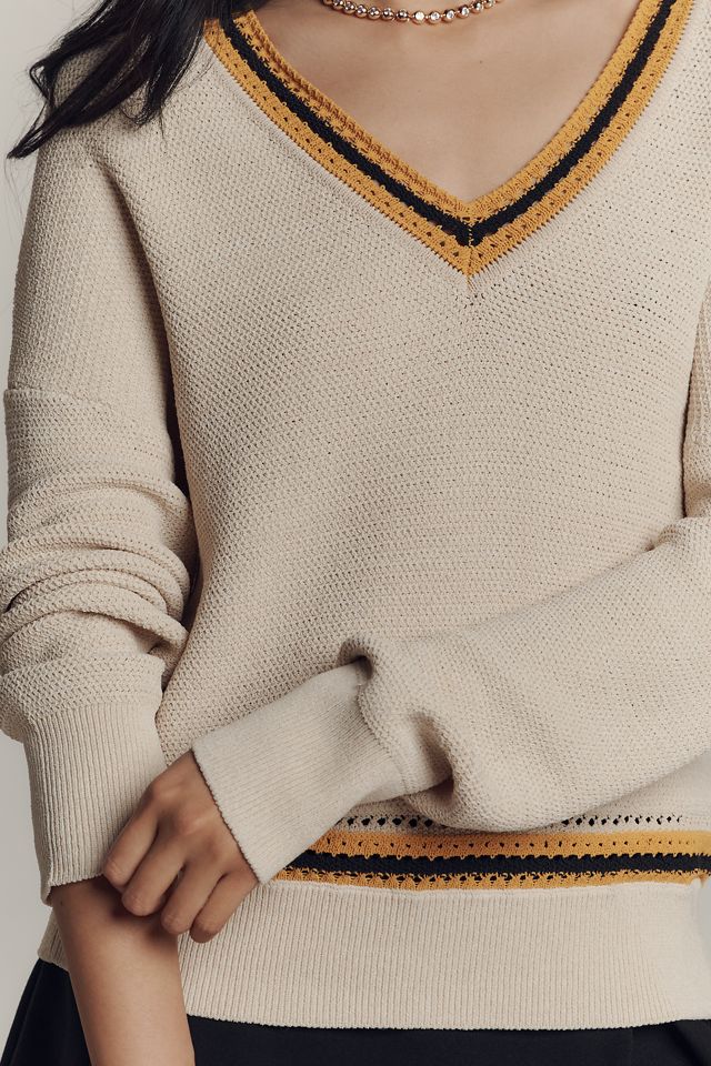rag & bone Meghan Crochet-Trim V-Neck Sweater #1