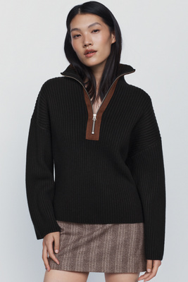 rag & bone Sigrid 100% Wool Half Zip Funnel Neck Sweater by Anthropologie