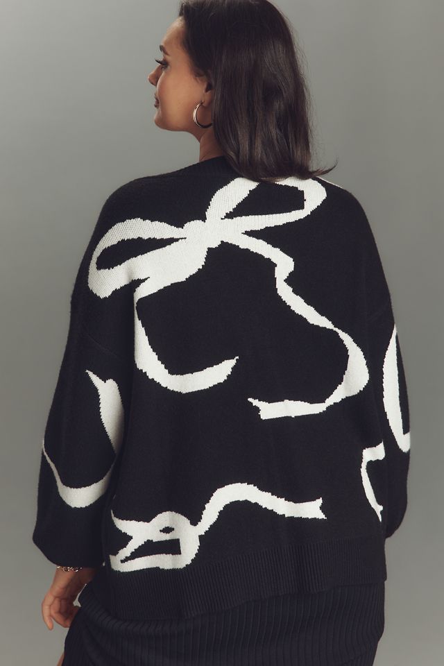 Eloquii Plus Bow-Print V-Neck Cardigan Sweater #2